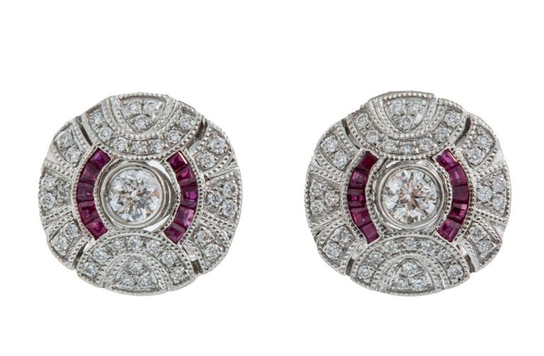 Platinum ruby and diamond earrings