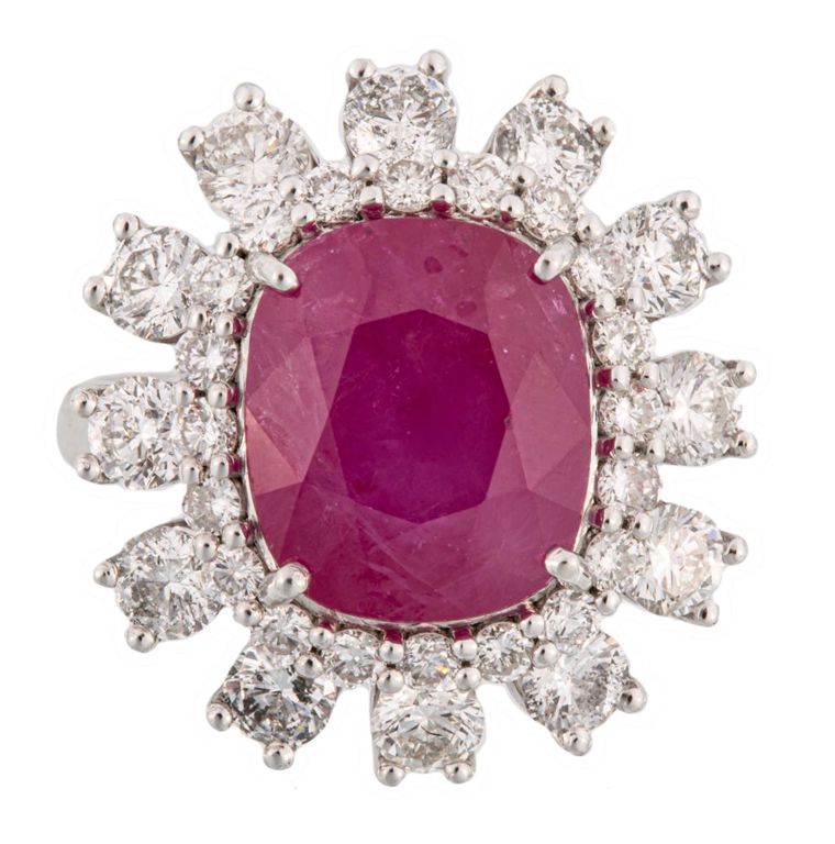 Platinum ruby and diamond ring