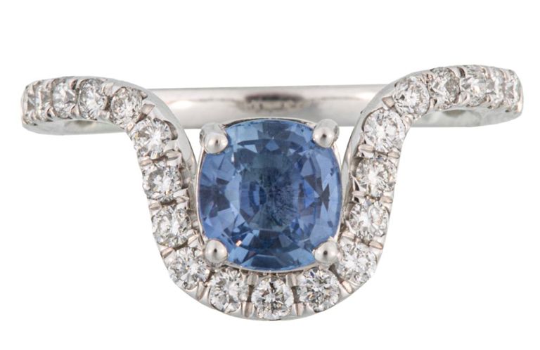 Platinum sapphire and diamond ring