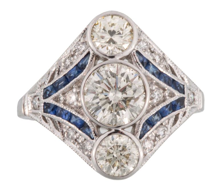 18k white gold diamond and sapphire ring