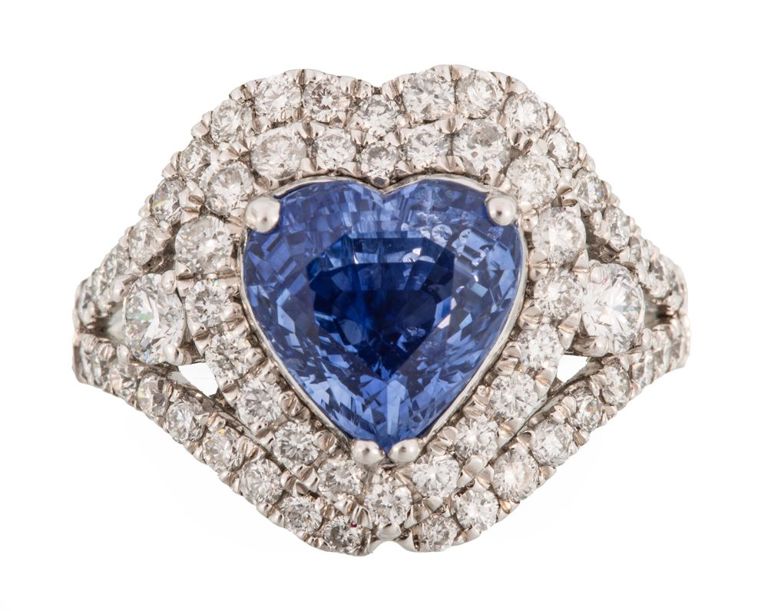 Platinum sapphire and diamond ring