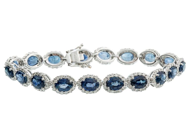 14k white gold sapphire and diamond bracelet