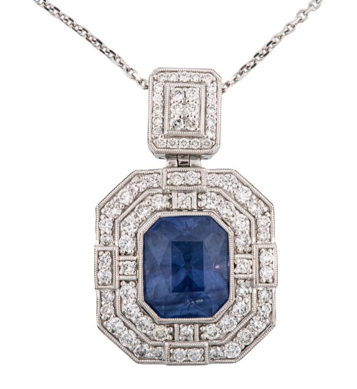 950 platinum sapphire and diamond pendant on chain