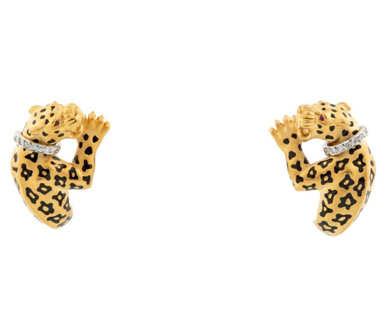 20k and 18k yellow gold leopard earrings