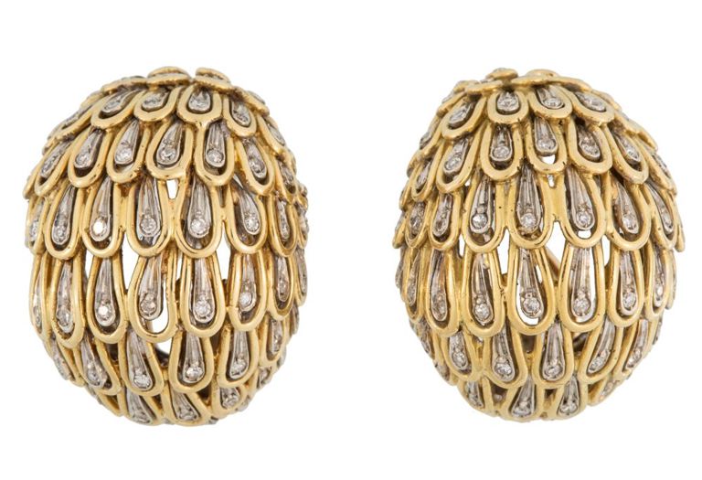 18k yellow and white gold sapphire earrings