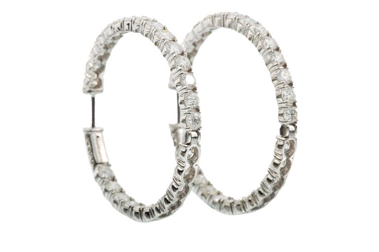 14k white gold diamond hoop earrings