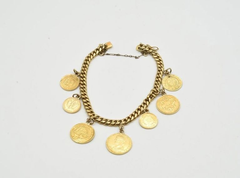 18k gold charm bracelet with gold coins