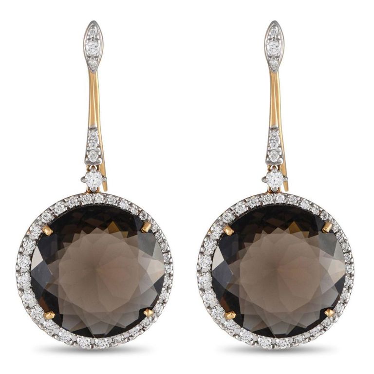 18k yellow gold diamond quartz earrings