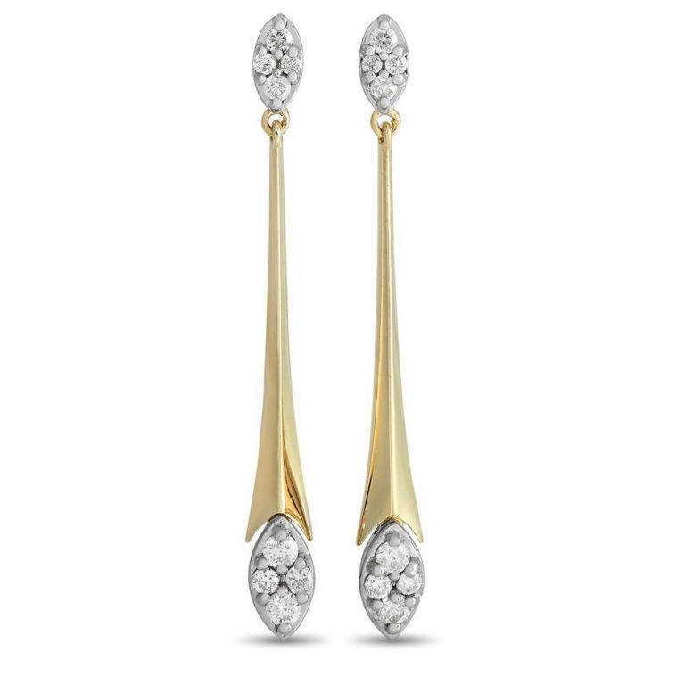 14k yellow gold diamond drop earrings