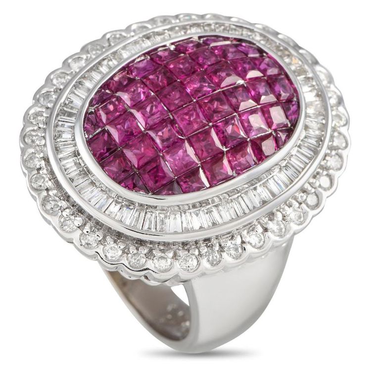 18k white gold diamond ruby statement ring