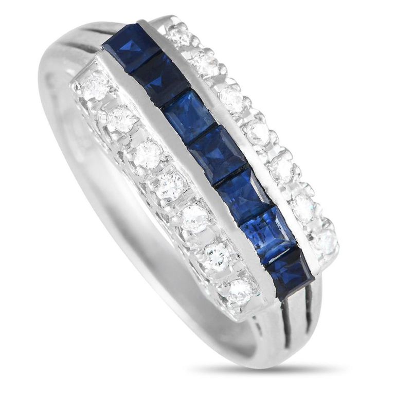 Platinum diamond sapphire ring