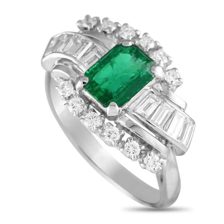 Platinum Mikimoto diamond emerald ring