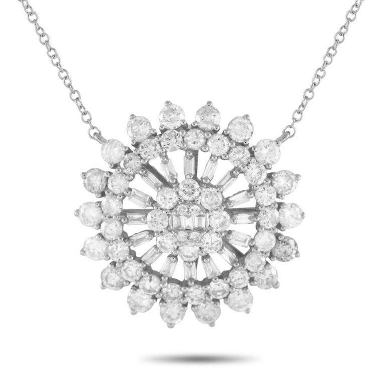 14k white gold diamond sunburst necklace