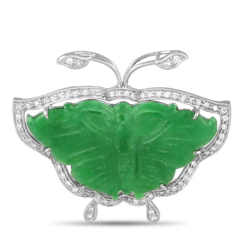 18k white gold diamond jade butterfly pendant