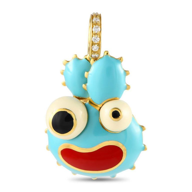 18k yellow gold diamond enamel charm