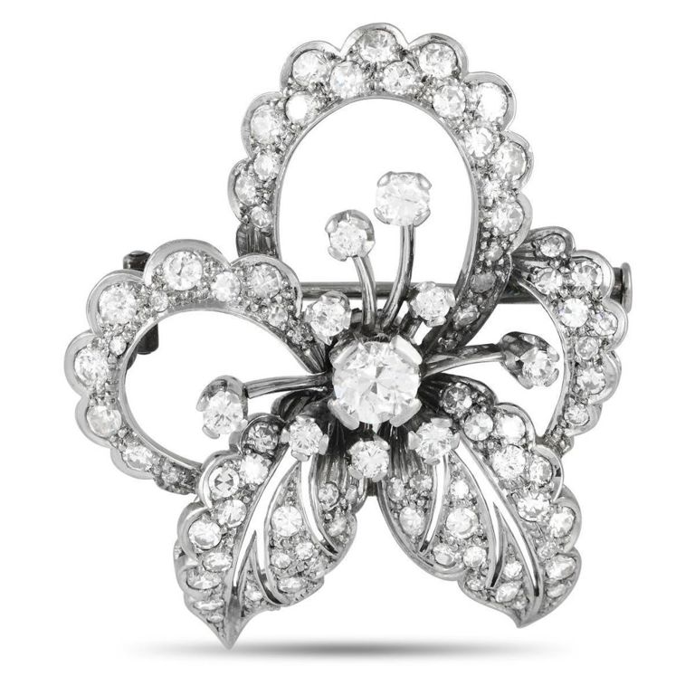 Platinum diamond floral brooch