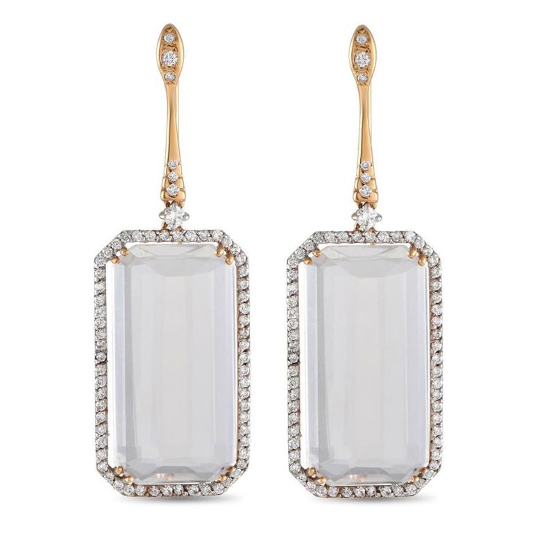 18k yellow gold diamond crystal earrings