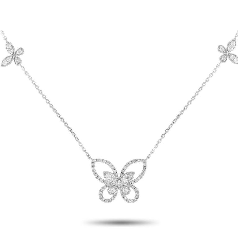 14k white gold diamond butterfly necklace