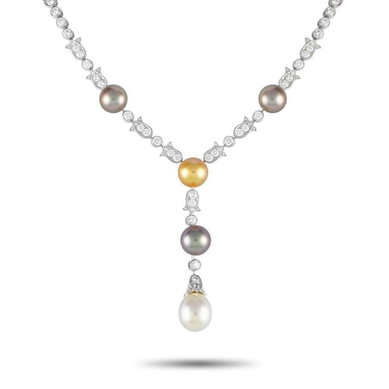18k white gold diamond pearl necklace