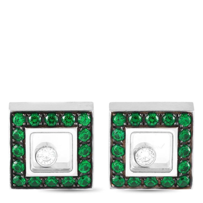 18k white gold diamond emerald earrings