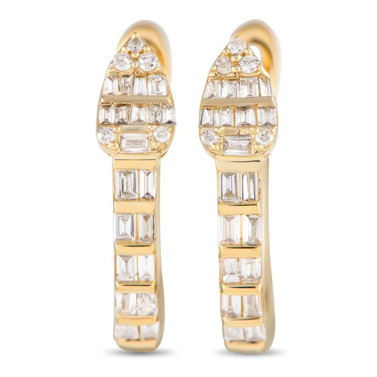 14k yellow gold diamond huggie earrings