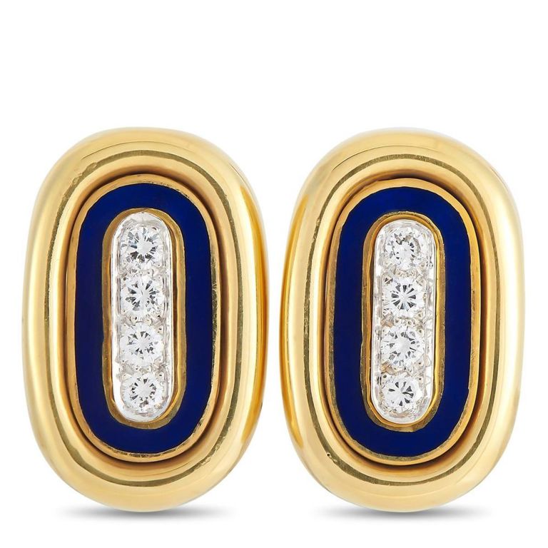 18k yellow gold diamond enamel earrings