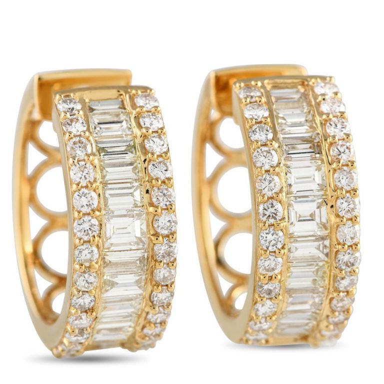 18k yellow gold diamond hoop earrings