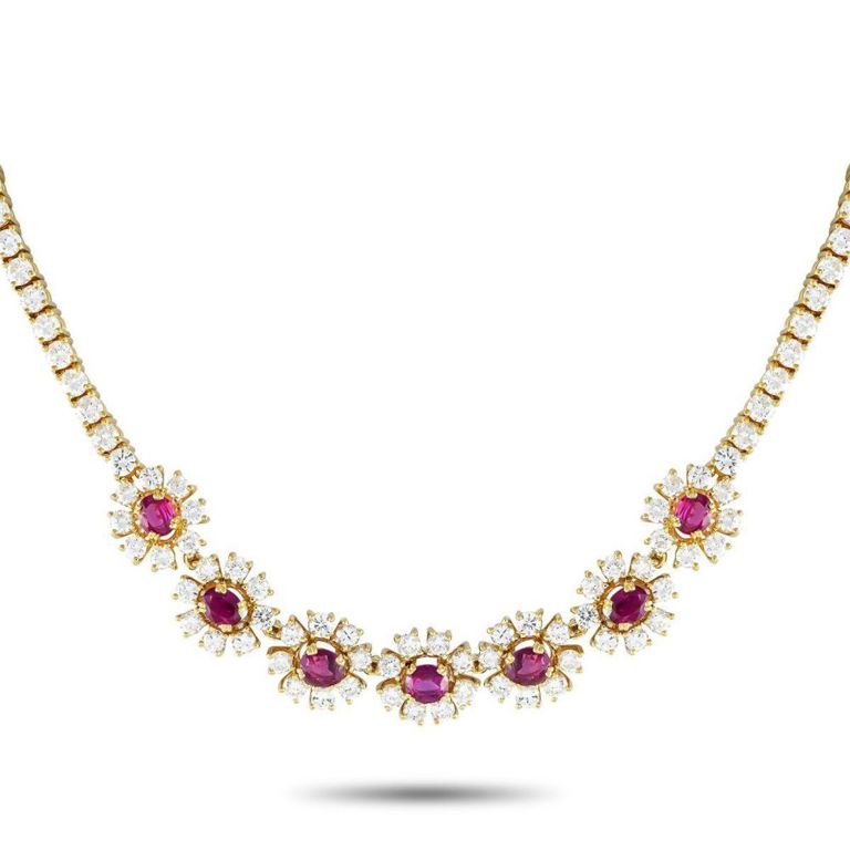 18k yellow gold diamond ruby necklace