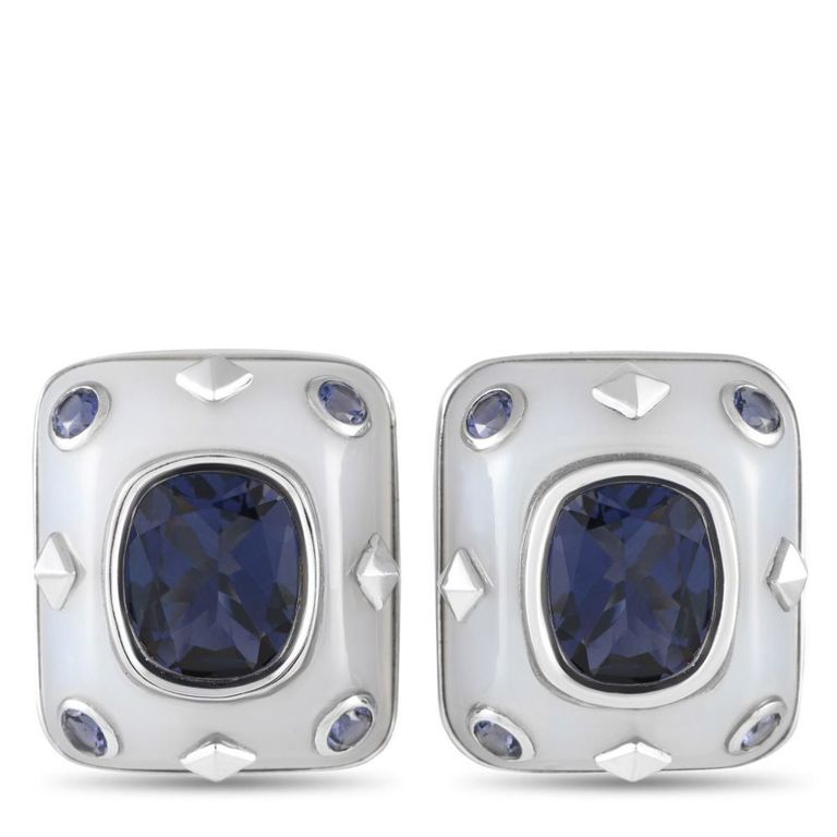 18k white gold chalcedony iolite earrings