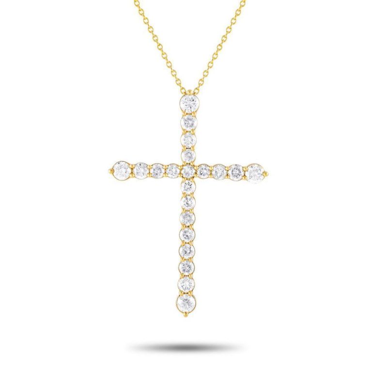 14k yellow gold diamond cross necklace