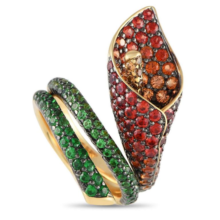 18k yellow gold tsavorite and sapphire ring