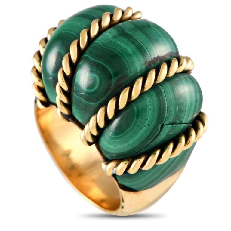 18k yellow gold malachite cocktail ring