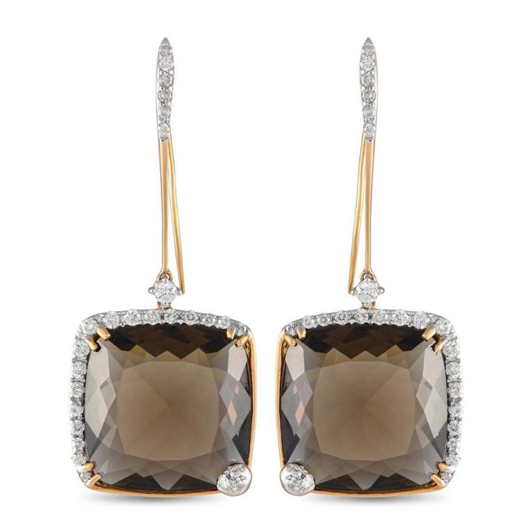 18k gold diamond smoky quartz earrings