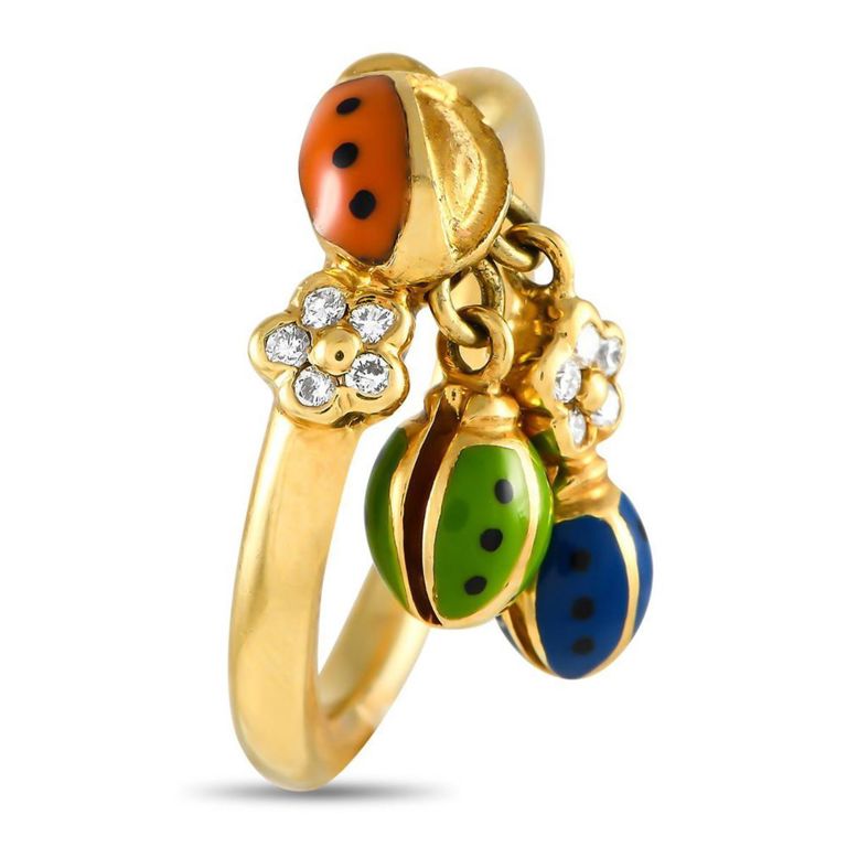 18k yellow gold diamond ladybug ring