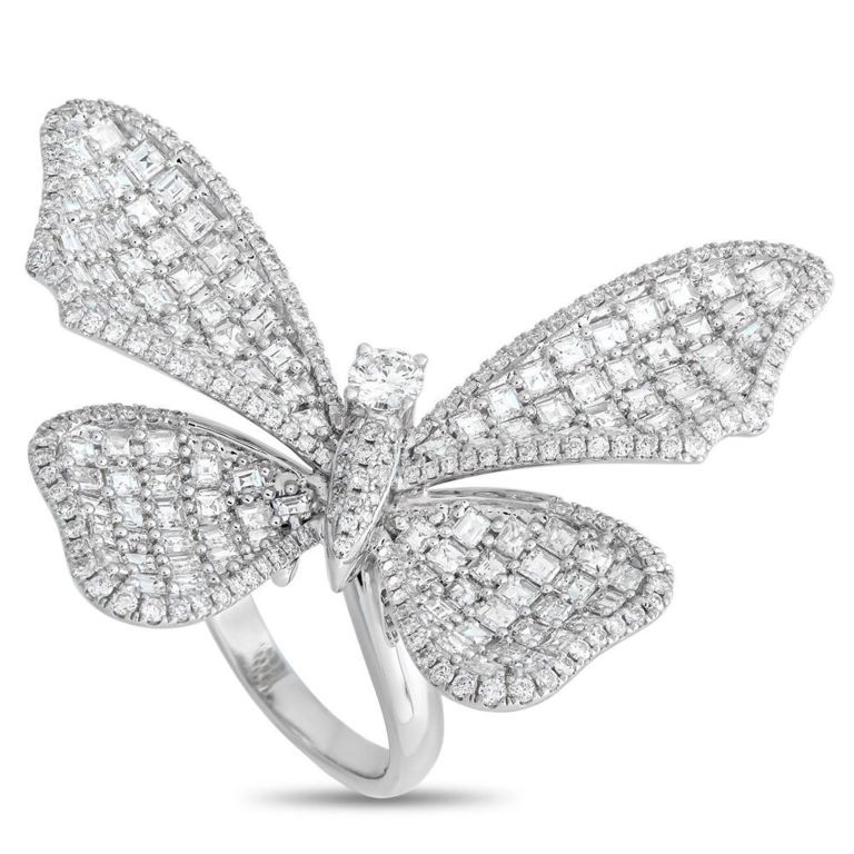 18k white gold diamond butterfly ring