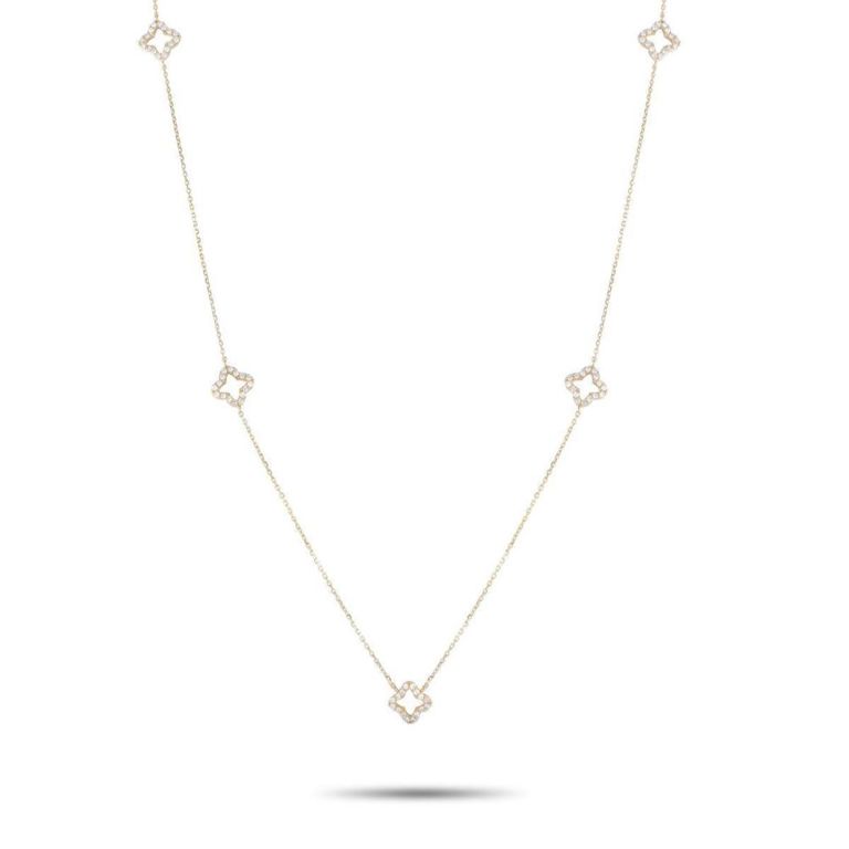 14k yellow gold diamond station necklace