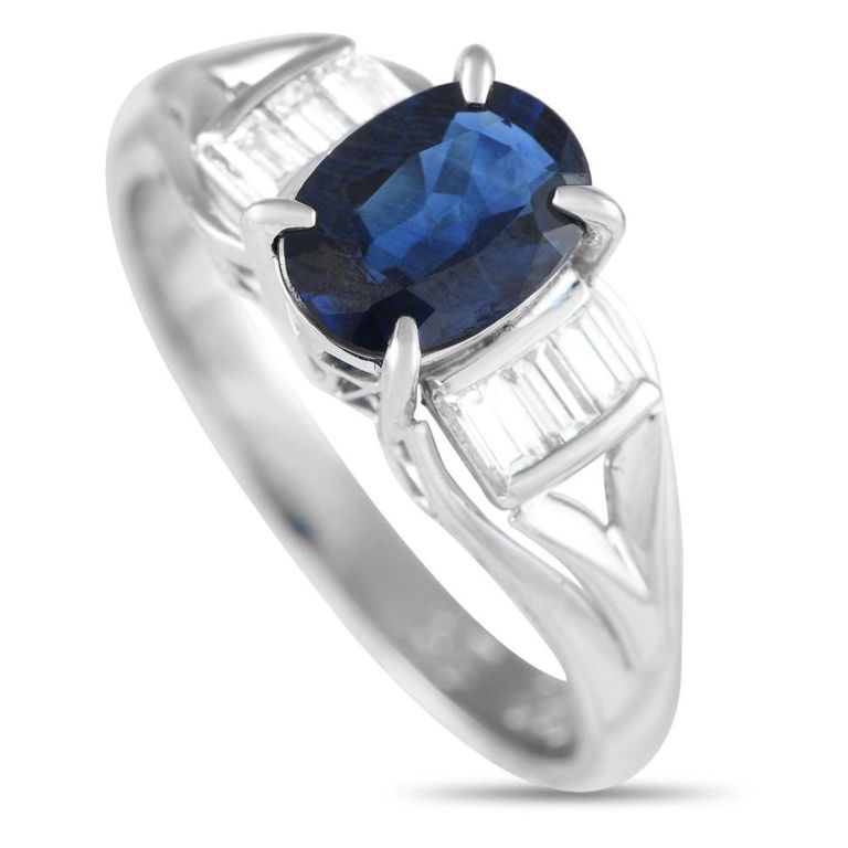 Platinum diamond sapphire ring