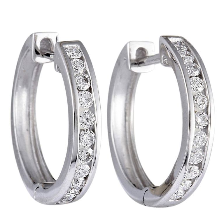 14k white gold diamond hoop earrings