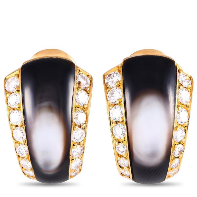 18k yellow gold diamond mother of pearl earrings