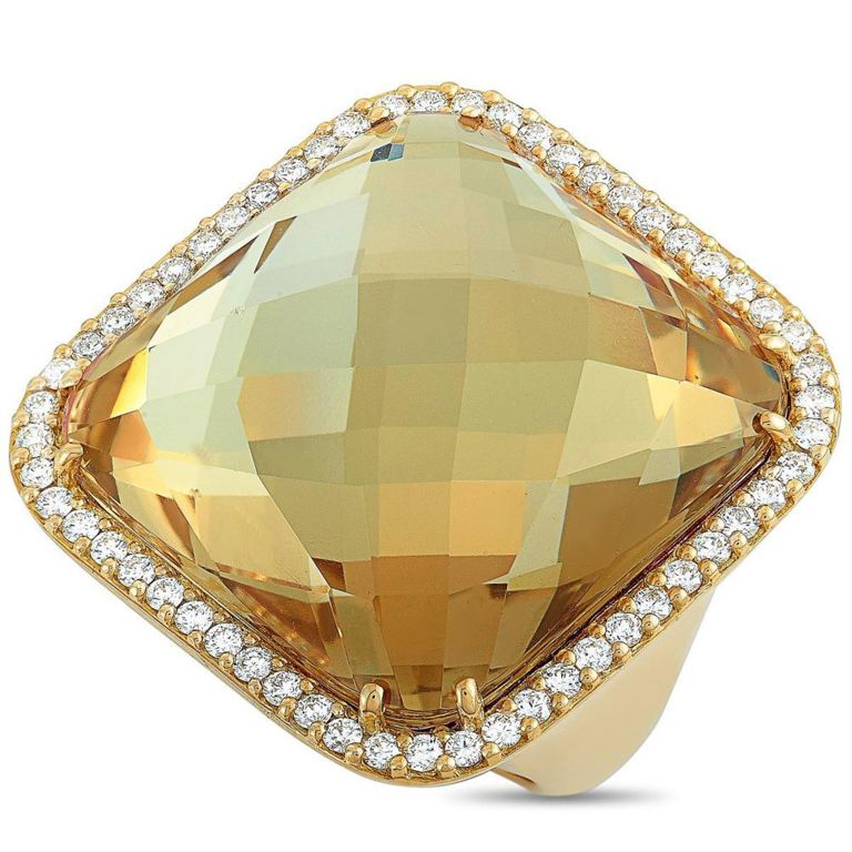 18k yellow gold diamond smoky quartz ring