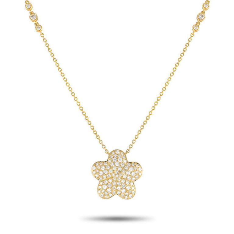 18k yellow gold diamond flower necklace