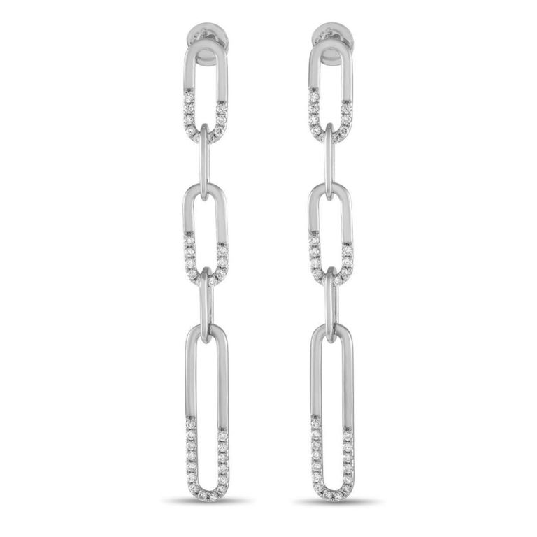 14k white gold diamond dangle earrings