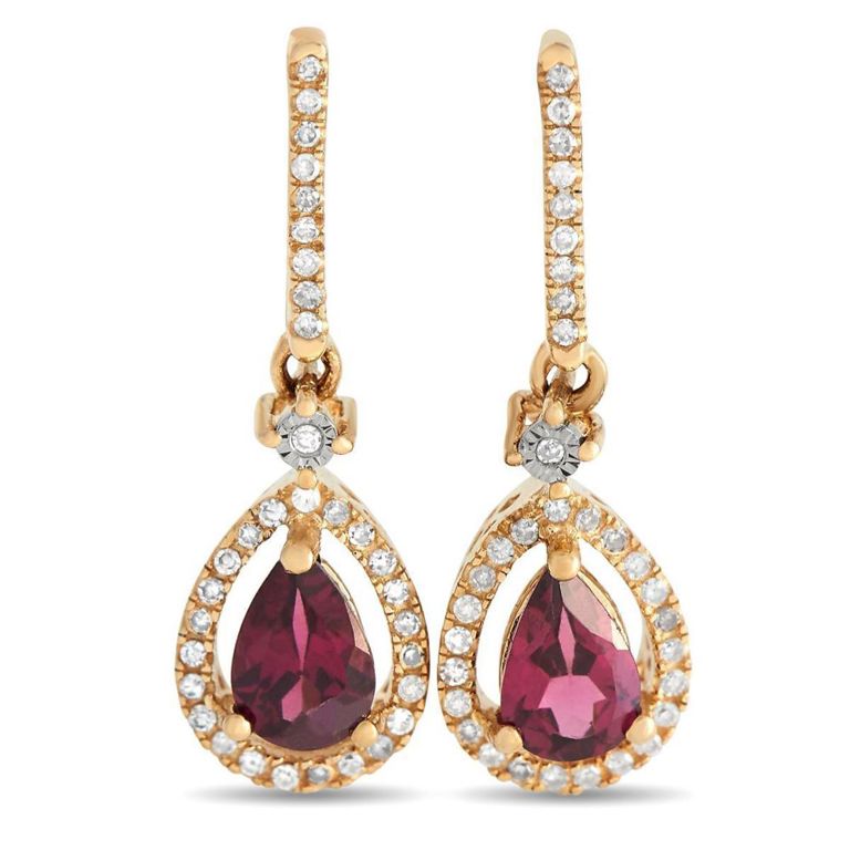 14k yellow gold diamond garnet earrings