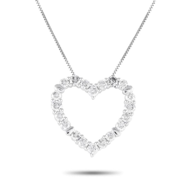 14k white gold diamond heart necklace