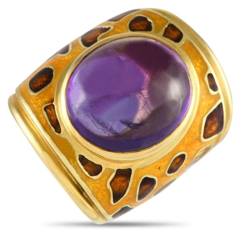 18k yellow gold amethyst enameled ring