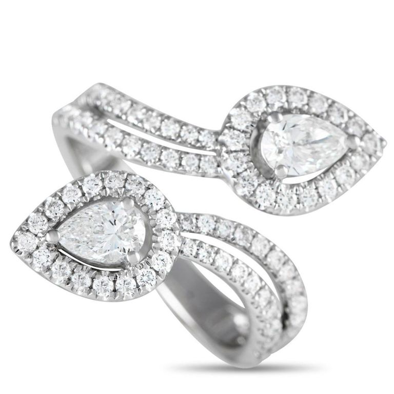 18k white gold diamond bypass ring