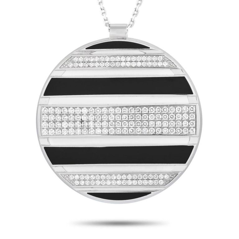 18k white gold diamond enamel necklace