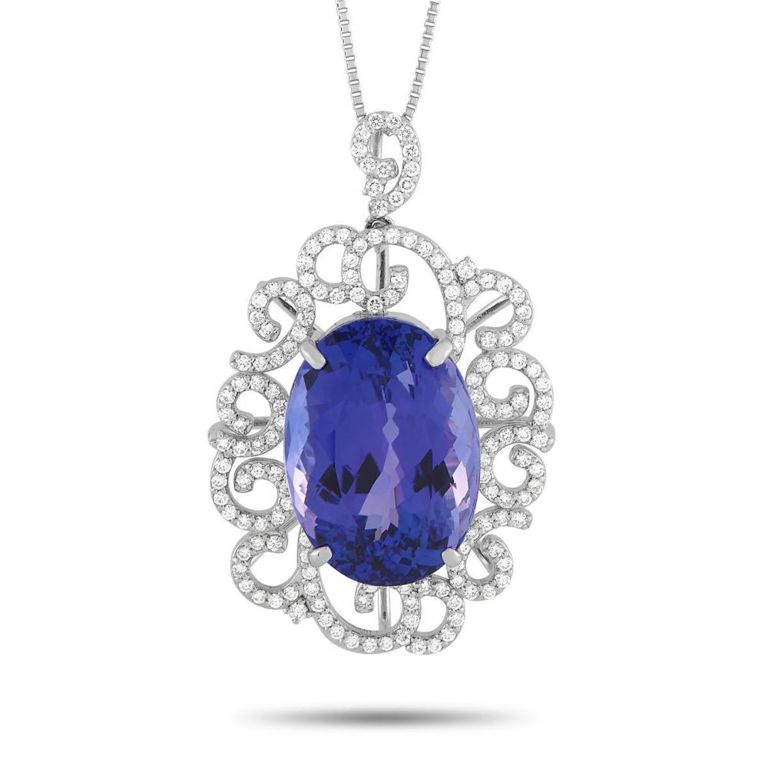 Platinum diamond tanzanite pendant necklace