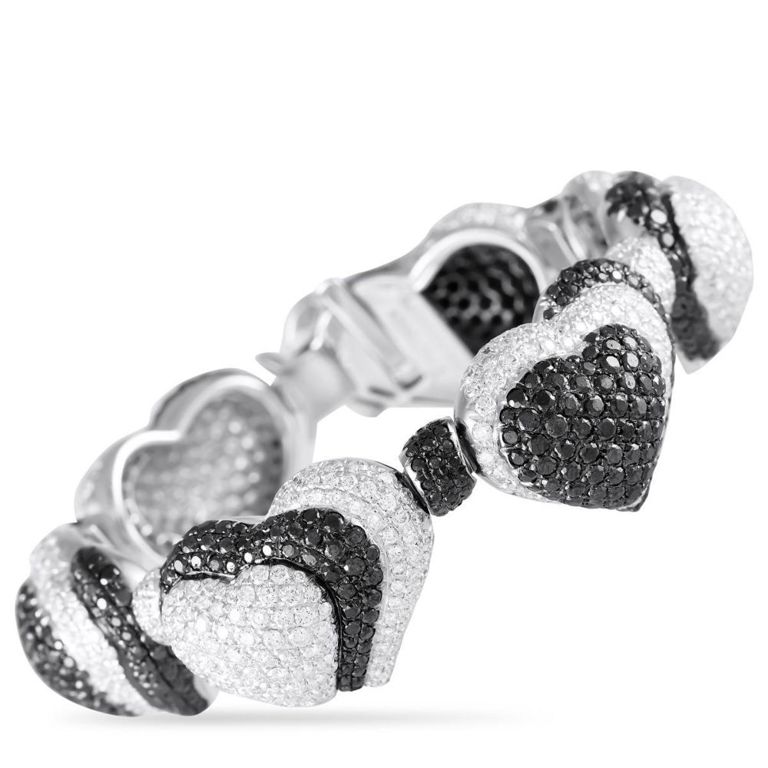 18k white gold diamond hearts bracelet