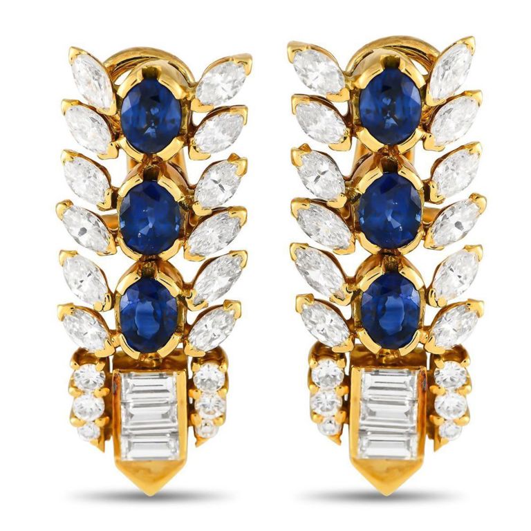 18k yellow gold diamond sapphire earrings